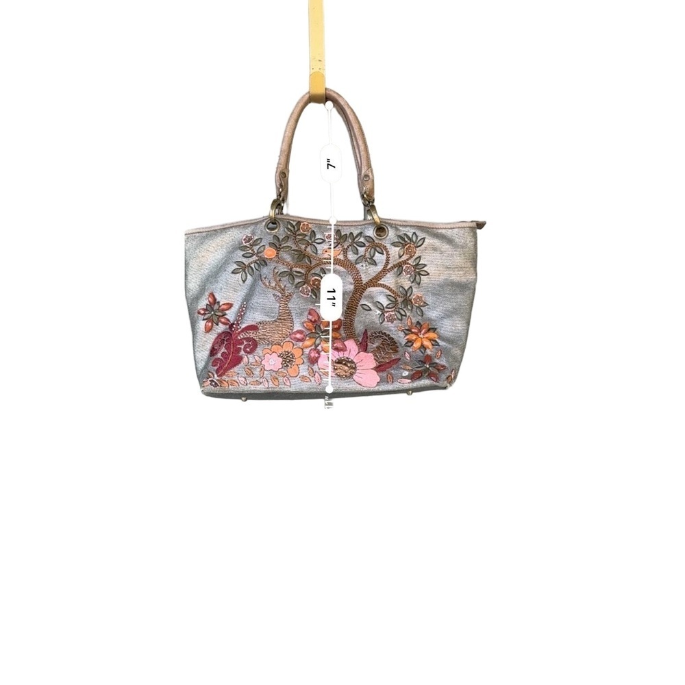 Anthropologie Ipa-Nima Handbag Tote Beaded Embroidered Floral Leather Handles - Picture 8 of 14